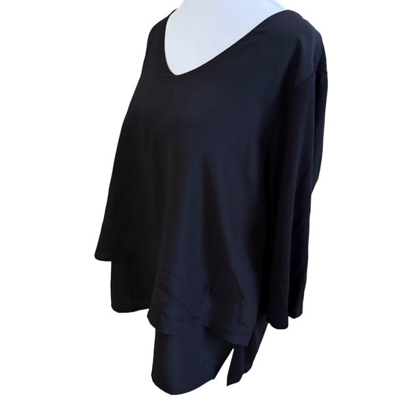 Diane Gillman Women's Petite Large 3/4 Sleece Double Layer Black Shirt - Picture 2 of 5
